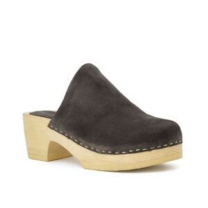 Rag And Co Darcie Suede Clogs Mule 7 Wooden Heel Grey Boho Festival Spring NWT